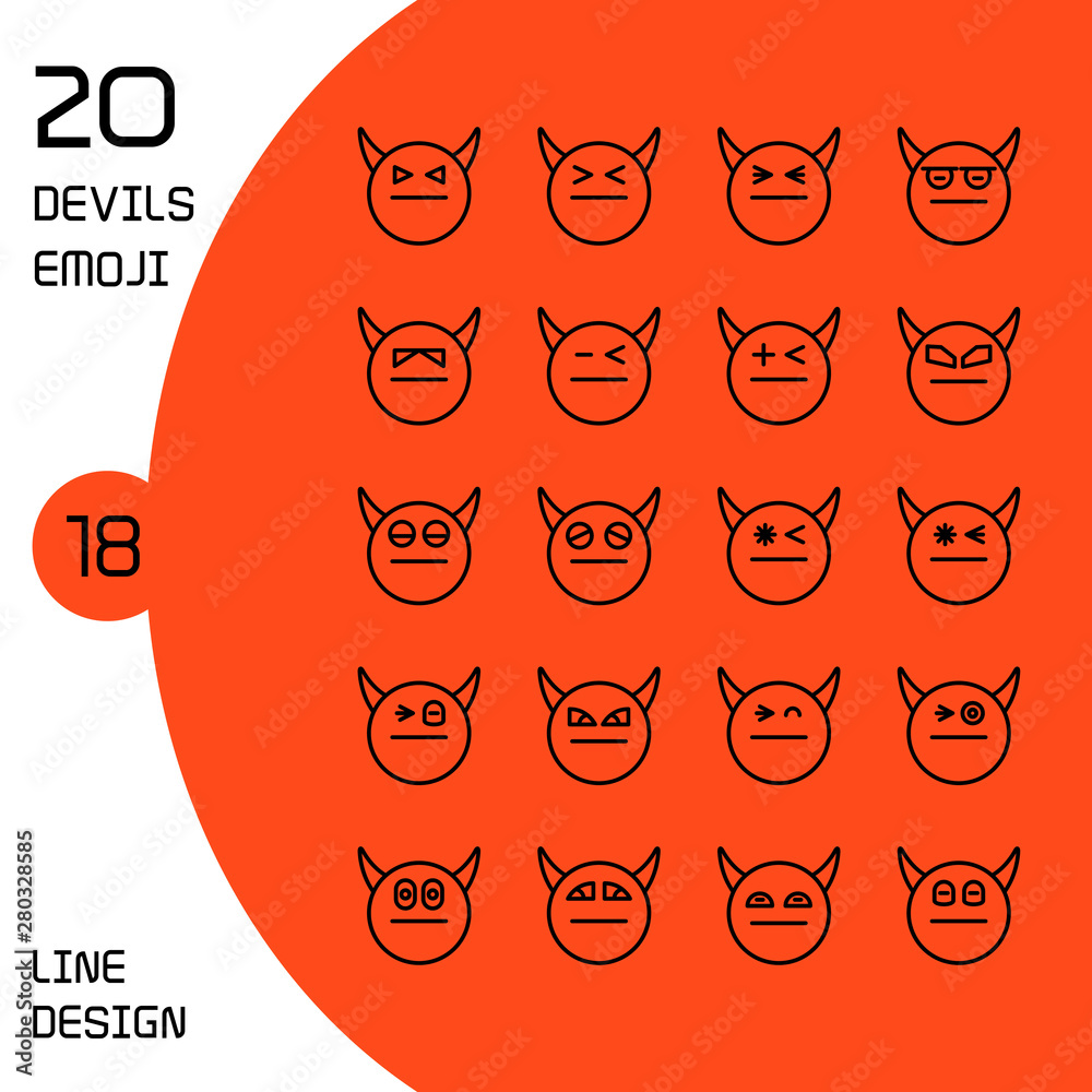 Fototapeta premium devil face emoticons and avatar icons set line design