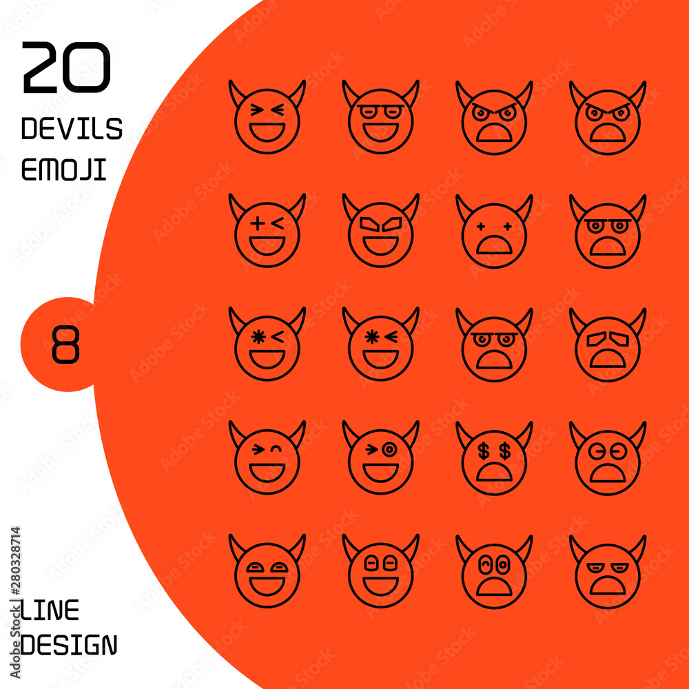 devil face emoticons and avatar icons set line design