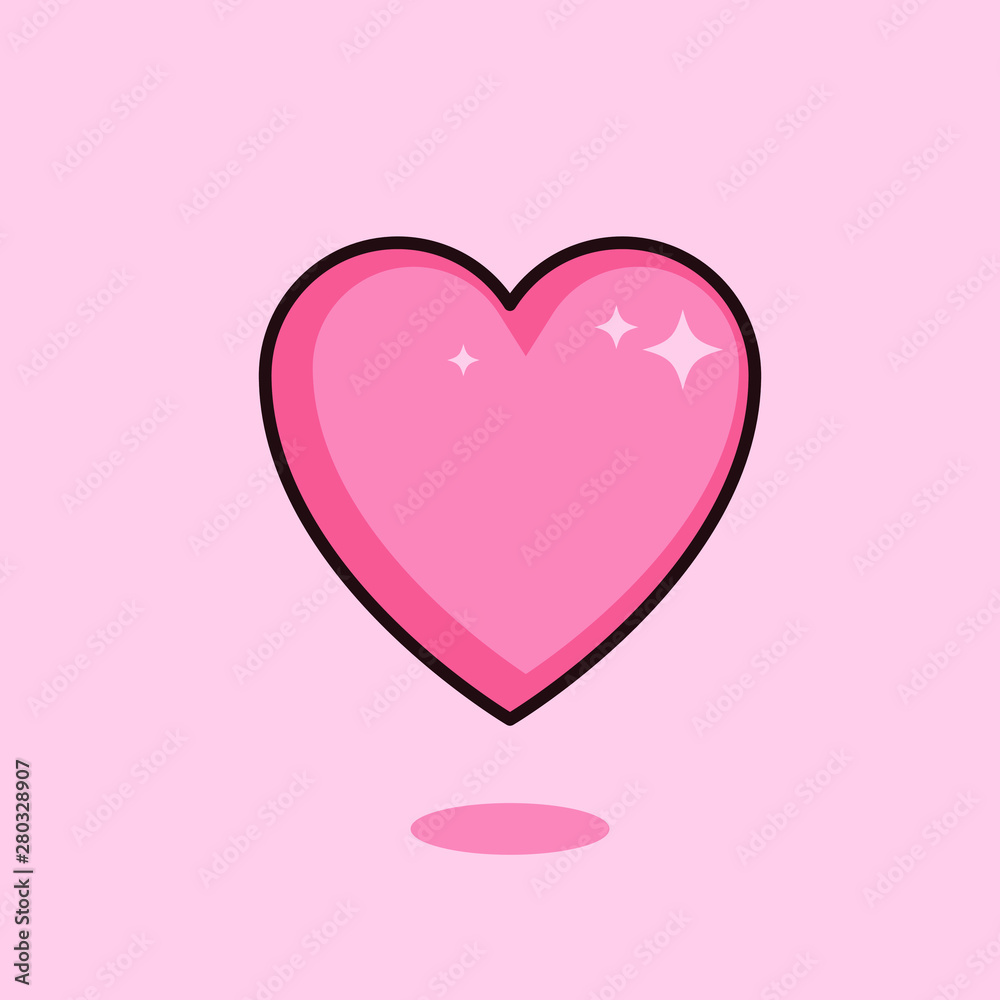 Social app icon like pink heart web symbol or button. Like and Love cartoon icon with shadow. Vector illustration Social app icon like pink heart web symbol or button. Like and Love cartoon icon with shadow. Vector illustration