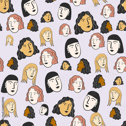 Portraits and Faces of Women in a Seamless Repeat Pattern