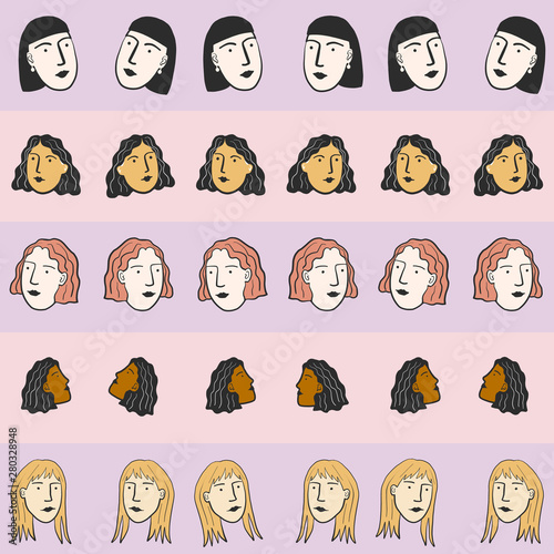 Portraits and Faces of Women in a Seamless Repeat Pattern