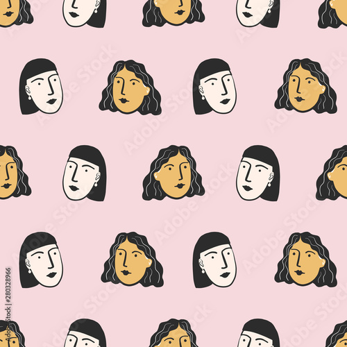 Portraits and Faces of Women in a Seamless Repeat Pattern