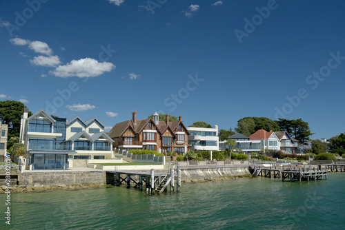 Sandbanks houses known as Millionaires Row on Poole harbour on the Dorset coast