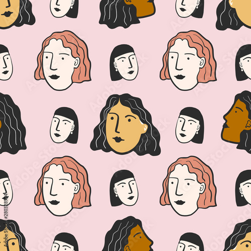 Portraits and Faces of Women in a Seamless Repeat Pattern
