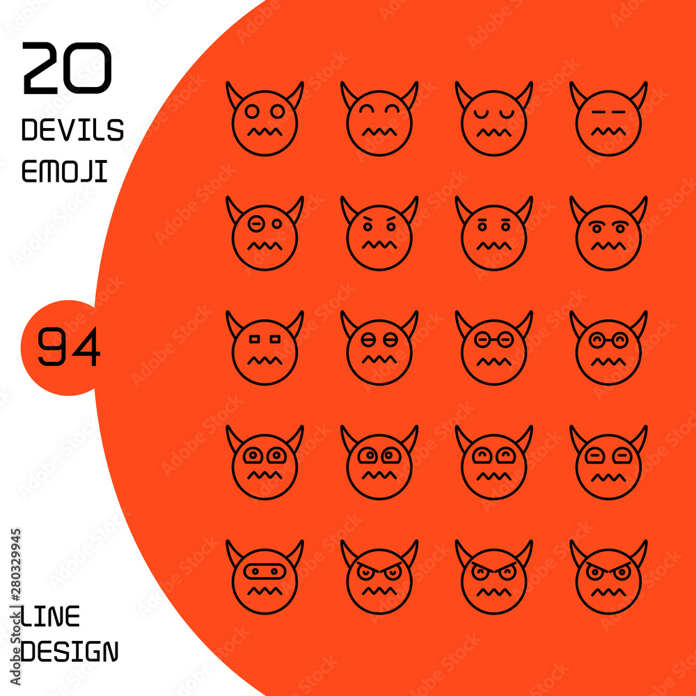 devil face emoticons and avatar icons set line design