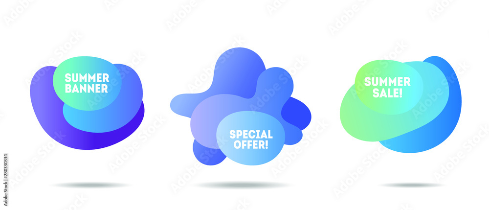 Modern liquid color badges set. Beautiful sale banners with trendy gradient 