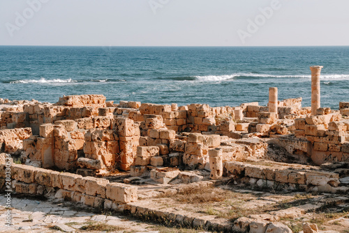 Ancient archaeological site. Ruins of the city of Sabratha, ancient "three cities" of Roman Tripolis, Libya. A UNESCO World Heritage Site since 1982.