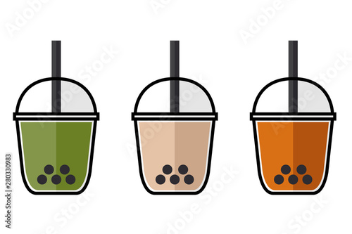 set of bubble milk tea illustration vector