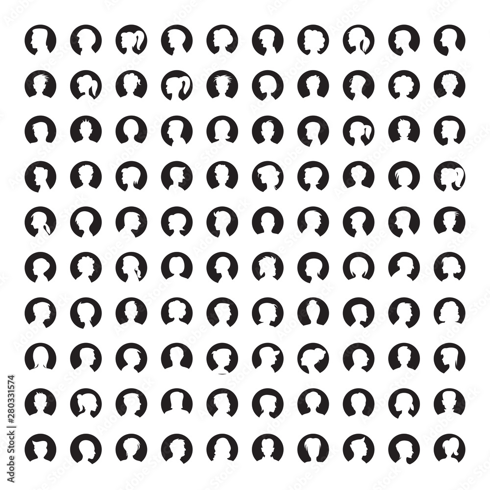 big set people avatars silhouettes, profile icons round buttons big set people avatars silhouettes, profile icons round buttons