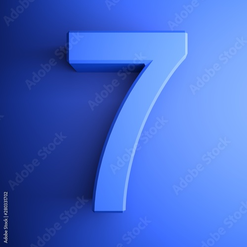 Blue square number 7 icon - 3D rendering illustration