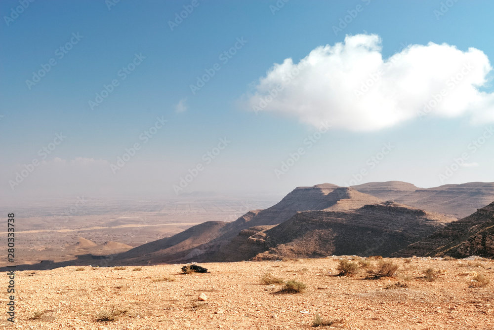 Magnificent mountain landscape. Panorama of a valley in the Gharyan, Libya. Libyan desert