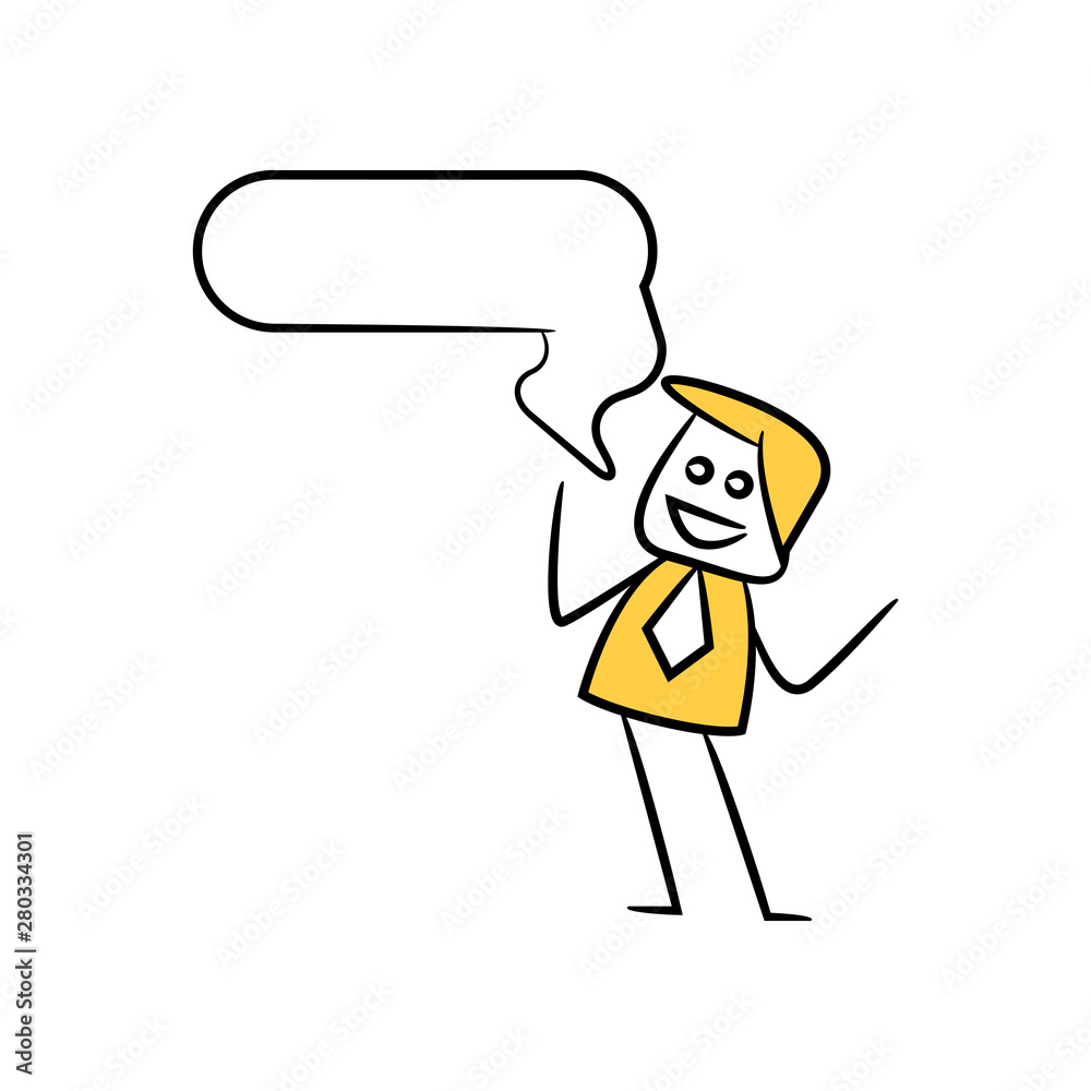 businessman with speech bubble yellow stick figure theme