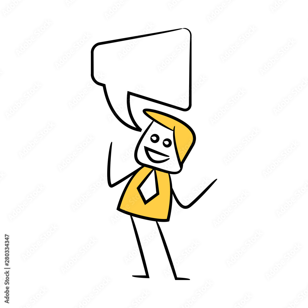 businessman with speech bubble yellow stick figure theme businessman with speech bubble yellow stick figure theme