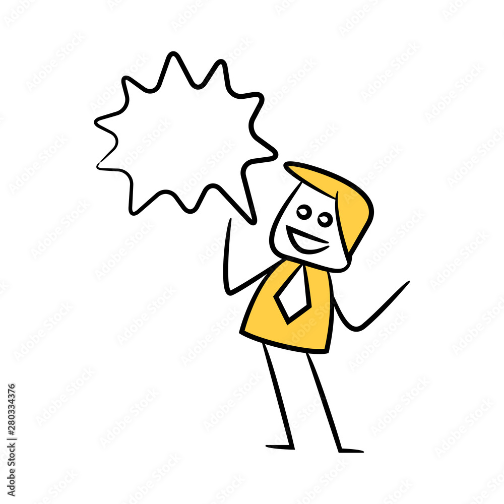 businessman with speech bubble yellow stick figure theme