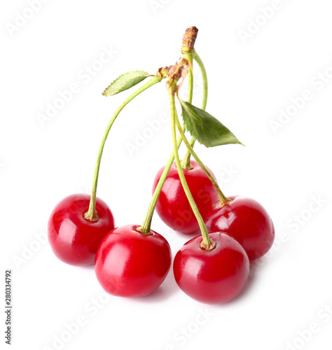 Tasty sweet cherries on white background