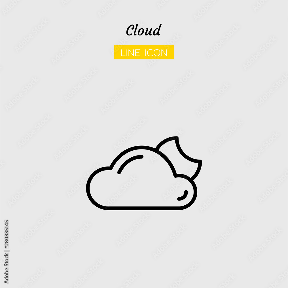 line icon symbol, weather forecast, climate, cloud, moon, night, Isolated flat outline vector design