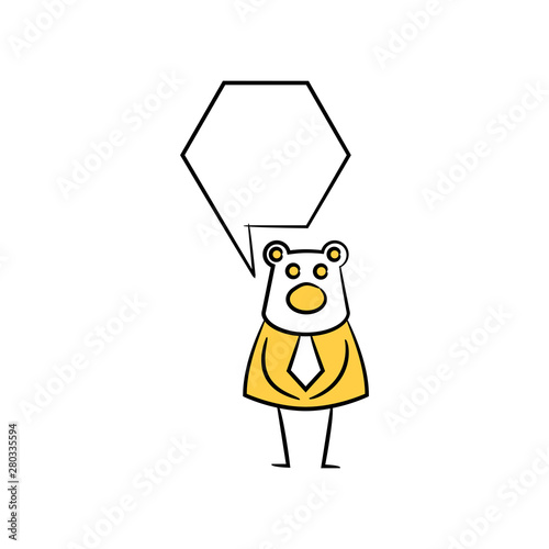 bear businessman and speech bubble yellow stick figure theme