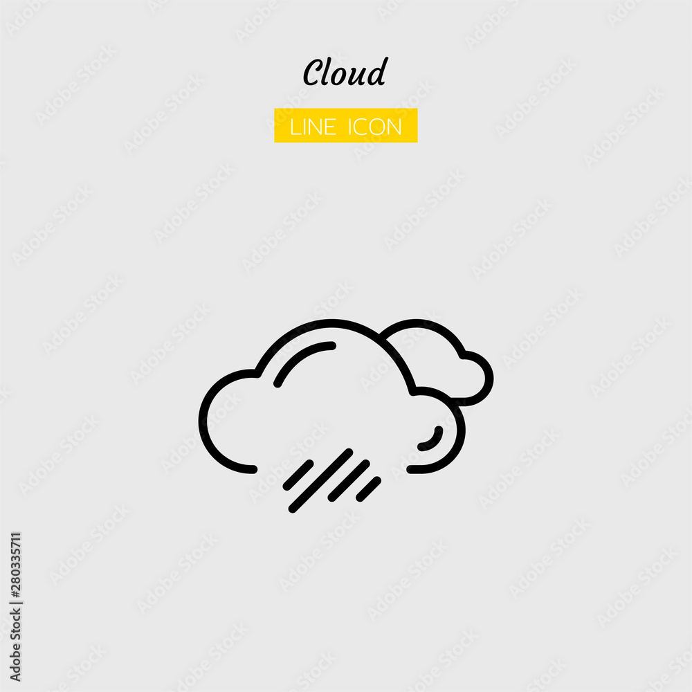line icon symbol, weather forecast climate, cloud, rainy, Isolated flat outline vector design
