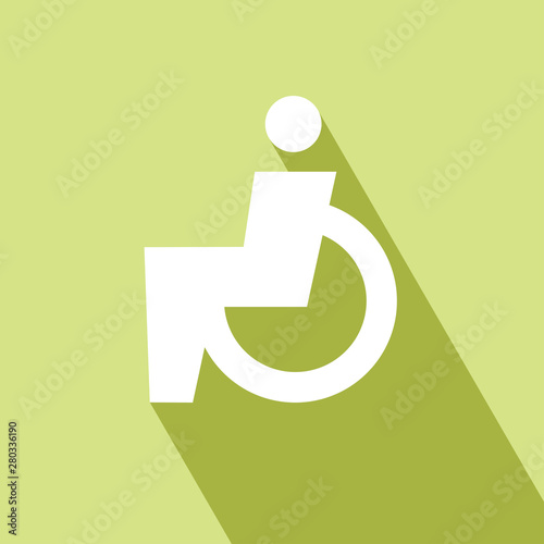 Disabled on wheelchair icon, outline vector illustration. Disabled wheelchair icon. Disable symbol logo. Disable Icon with Long Shadow. Disable Icon on green background. All in a single layer. 