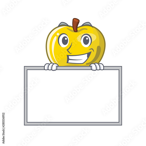 Grinning with board yellow apple the slices cartoon shape