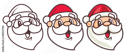 Happy Cartoon Santa Claus Head set. Merry Christmas - vector