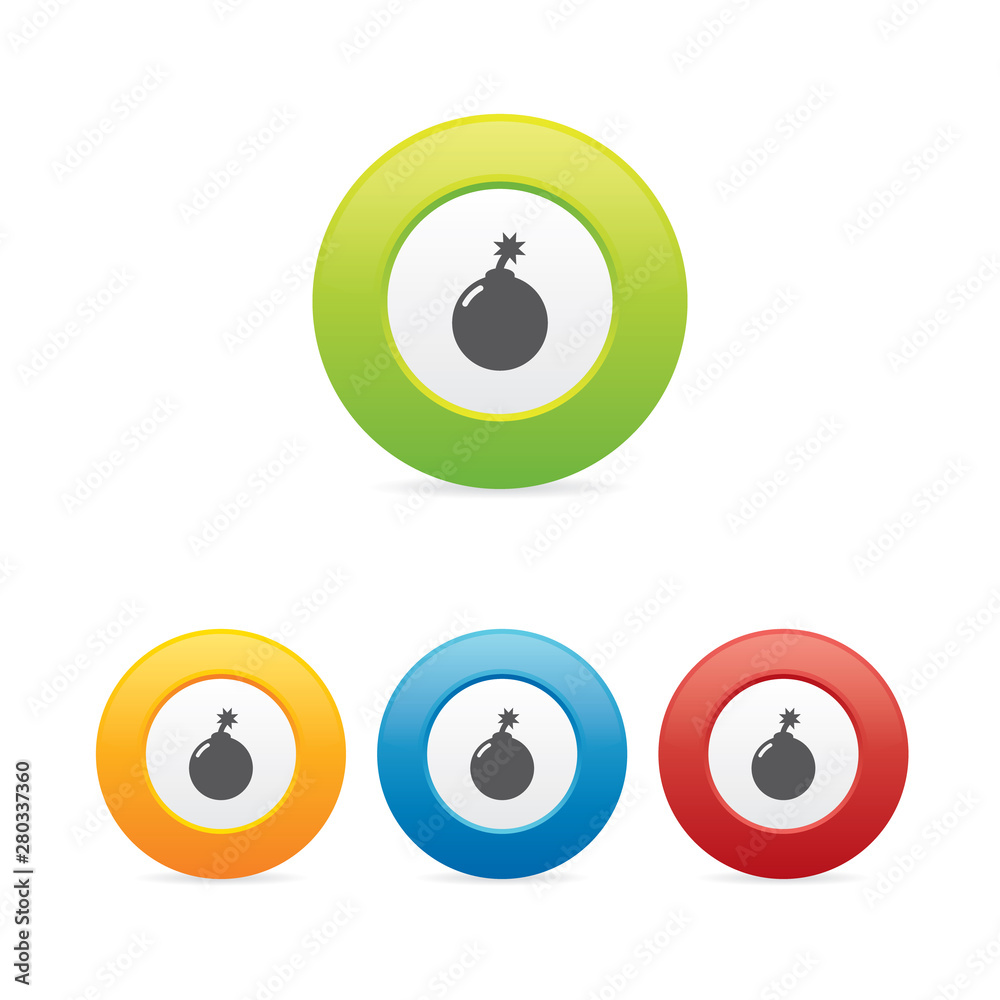 Colorful Set of Bomb Round Icons Colorful Set of Bomb Round Icons