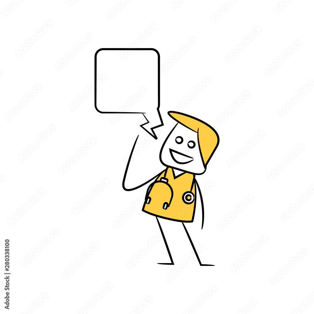 doctor, physician with speech bubble in stick figure theme doctor, physician with speech bubble in stick figure theme