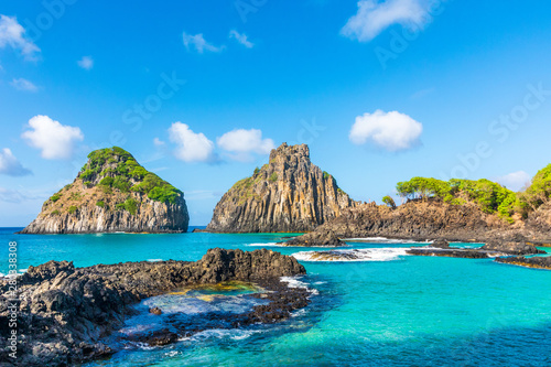 View of the Morro dos Dois Irmãos in Fernando de Noronha, a paradisiac tropical island off the coast of Brazil