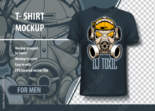 Bio mask in headphones, Mockup template for printing. Layout vector as an offer printing on T-shirts.