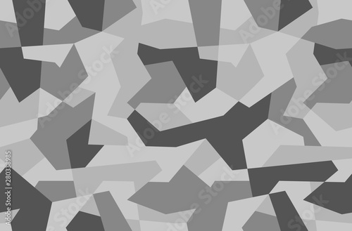 Geometric camouflage background. Modern fashion wallpaper. Army monochrome texture. Vector trendy camo pattern. Black and white 