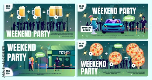 Nightclub Special Offer Flat Vector Ad Posters Set