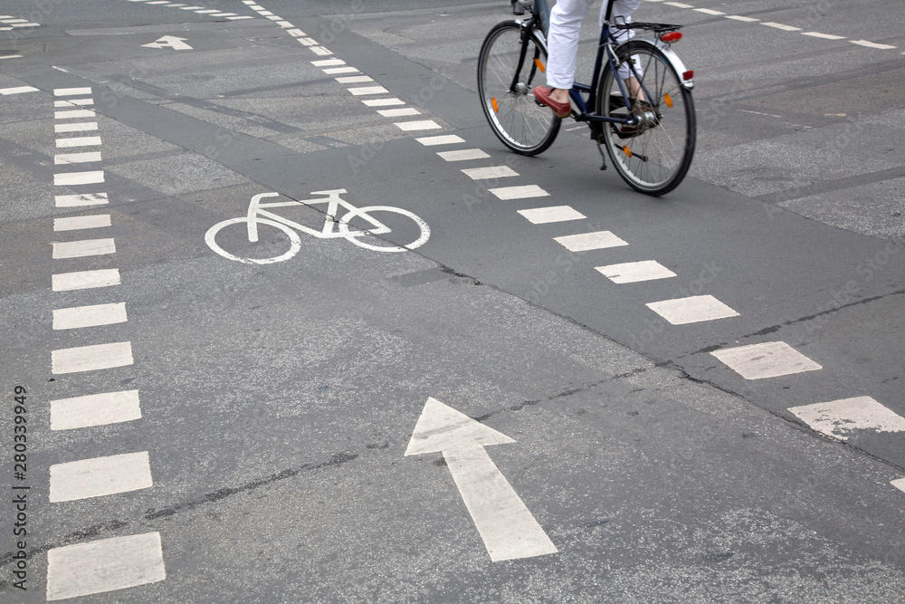 Obraz premium Bike Lane Symbol on Street; Frankfurt