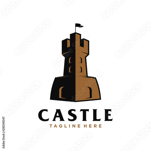 Castle / fortress retro logo design with brown and black color