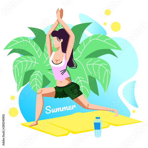 Summer Banner, Young Girl Doing Warrior Yoga Asana