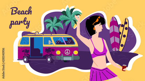 Woman Dancing with Cocktail in Hand on Night Beach