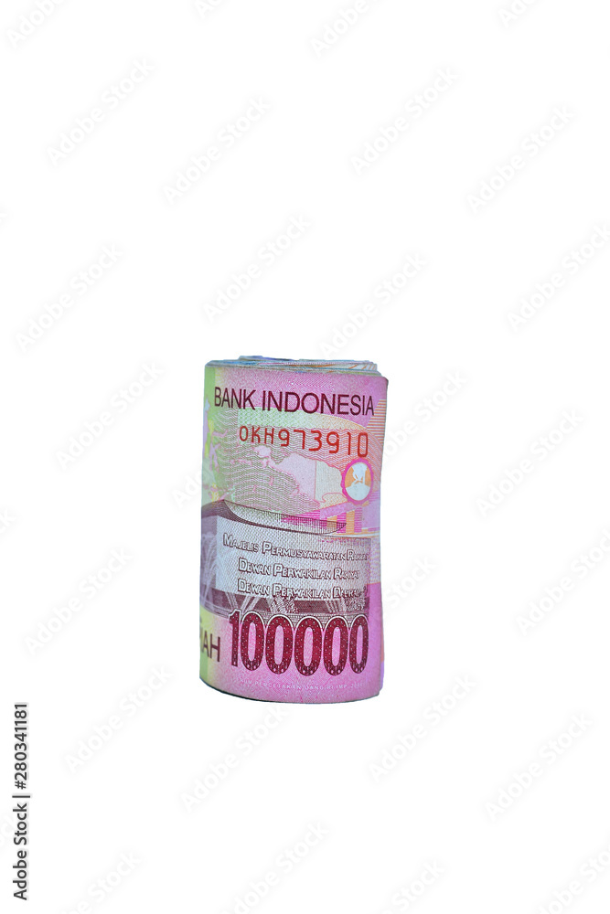 rolls of Indonesian money rupiah. Isolated on white background rolls of Indonesian money rupiah. Isolated on white background