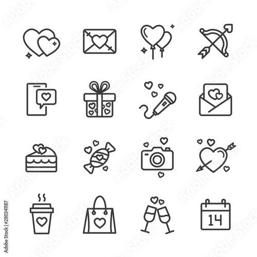 valentine day vector line icons set
