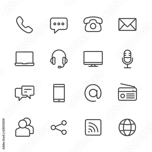 communication vector line icons set