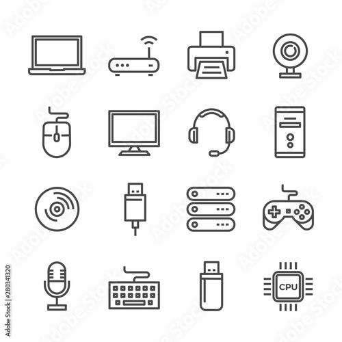 computer and accessories vector line icons set