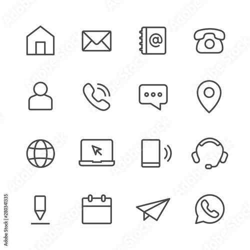 contact and web vector line icons set