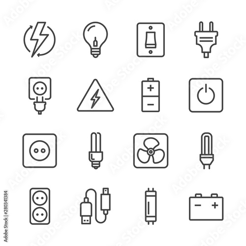 lights and electricity line icons set