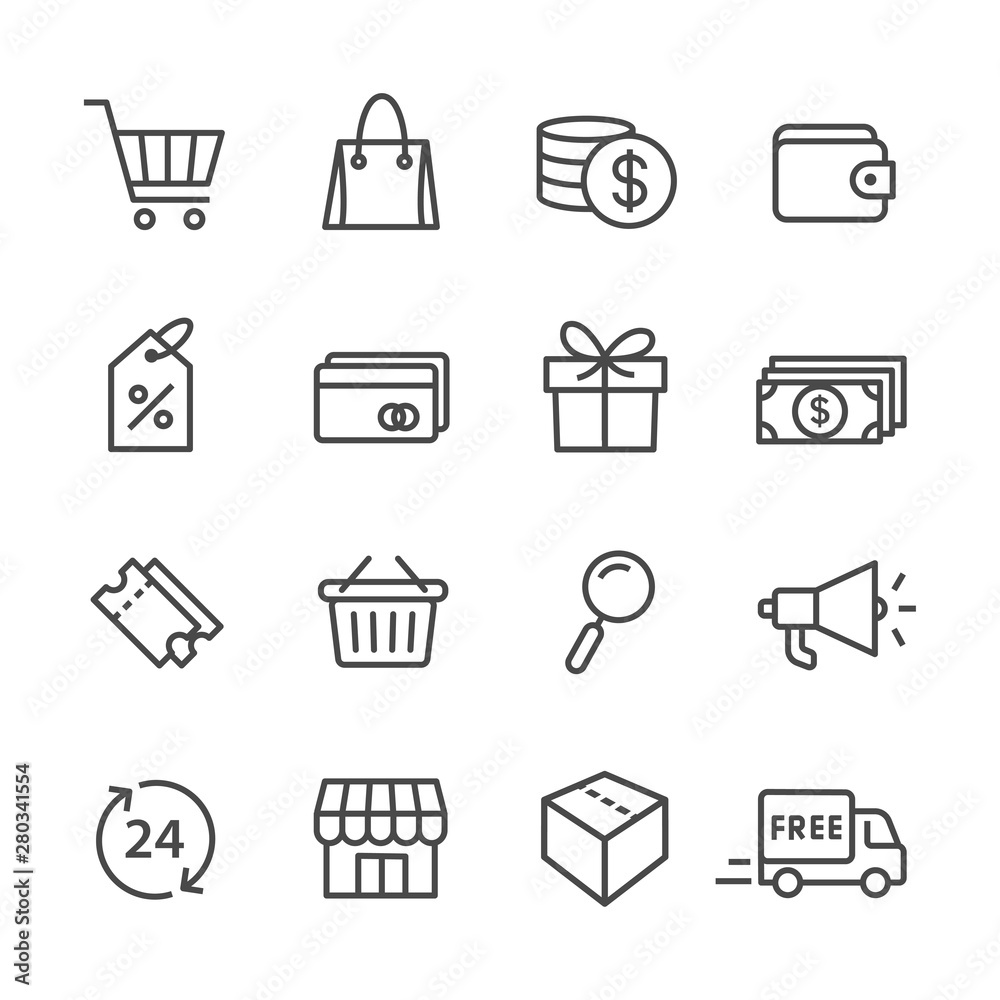 store and shopping vector line icons set store and shopping vector line icons set