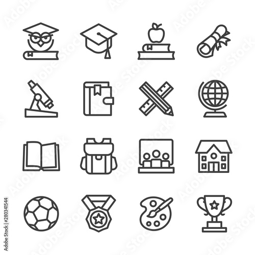 education and knowledge vector line icons set