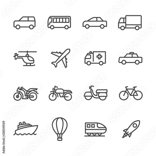 transportation vector line icons set