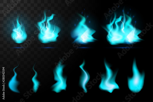 Realistic fire flames set blue