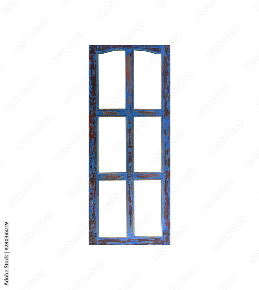 antique windows with peeled paint isolated on white background