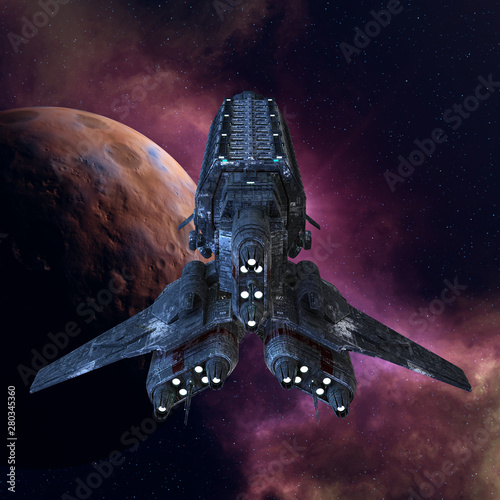 Fototapeta Naklejka Na Ścianę i Meble -  3D Rendered Fantasy Spaceship on Space Background - 3D Illustration