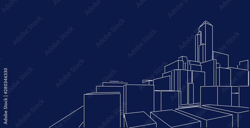 Modern architecture wireframe. Concept of urban wireframe. Wireframe building 3D illustration of architecture Modern architecture wireframe. Concept of urban wireframe. Wireframe building 3D illustration of architecture