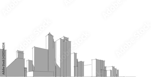 Modern architecture wireframe. Concept of urban wireframe. Wireframe building 3D illustration of architecture