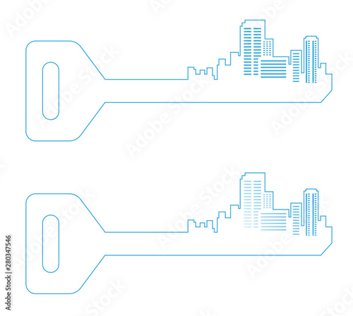 ビル群で表現した鍵のマーク セット